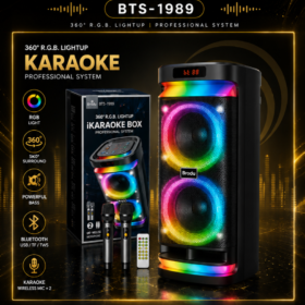 اسپیکر پرتابل مدل BTS-1989 رقص نور دار به همراه کنترل و دو میکروفن وایرلس